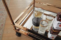 WOHNLING Design Servierwagen Dunkles Gold 2 Ebenen Mit Bremsen | Beistelltisch Auf Rollen | Speisewagen Mit Glasplatte | Küchenwagen | Teewagen -Mepalhom Geschaft 000776a98455a38f9efdefb3f6ee5540