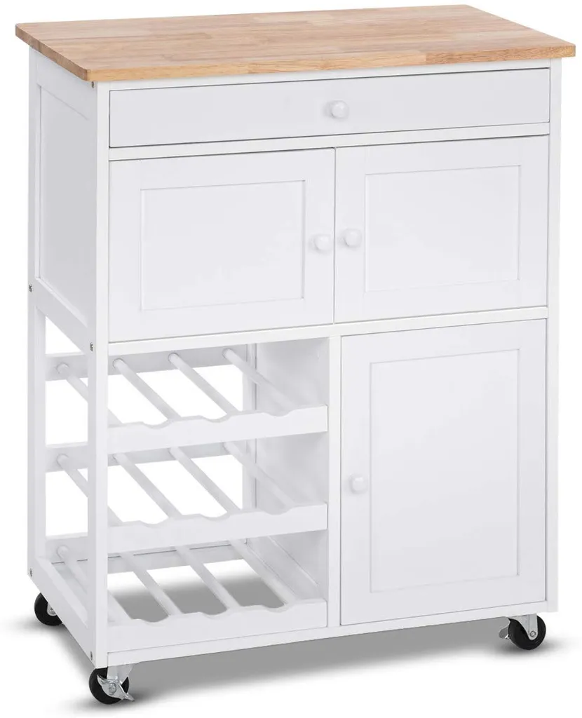 COSTWAY Servierwagen Küchenschrank Küchenwagen Küchentrolley Beistellwagen Küchenregal Rollwagen Weinregal Weinschrank Holz Weiss 6 COSTWAY Servierwagen Küchenschrank Küchenwagen Küchentrolley Beistellwagen Küchenregal Rollwagen Weinregal Weinschrank Holz Weiss – Bild 4