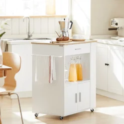 SoBuy FKW113-WN Servierwagen Küchenwagen Kücheninsel Küchenschrank Rollwagen Küchentrolley Mikrowellenschrank Küchenrollwagen Weiß BHT Ca.: 75x83x46cm -Mepalhom Geschaft 031241011487a01921db38c86fe72f49
