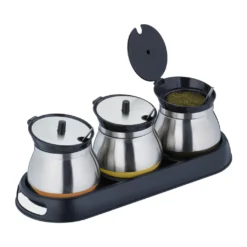 Relaxdays 3er Gewürzgläser Set Mit Tablett