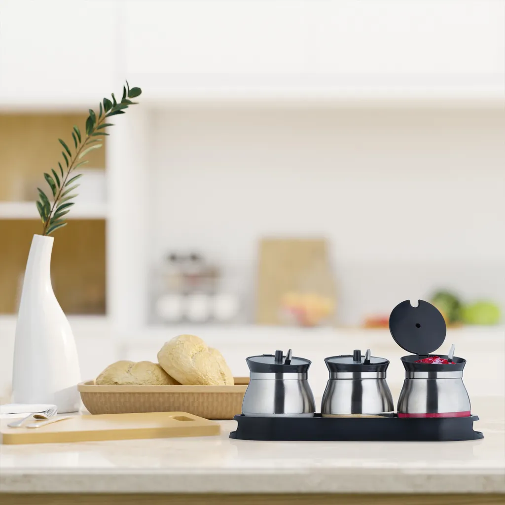 Relaxdays 3er Gewürzgläser Set Mit Tablett 4 Relaxdays 3er Gewürzgläser Set Mit Tablett – Bild 2