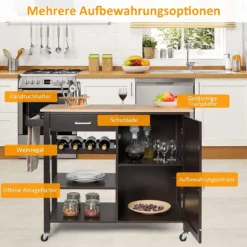 COSTWAY Küchenwagen Auf Rollen, Kücheninsel Mit Schublade, Weinregal, Offene Regale & Handtuchhalter, Platzsparender Servierwagen, Für Küche, Esszimmer, Bar, Braun 11 COSTWAY Küchenwagen Auf Rollen, Kücheninsel Mit Schublade, Weinregal, Offene Regale & Handtuchhalter, Platzsparender Servierwagen, Für Küche, Esszimmer, Bar, Braun -Mepalhom Geschaft 1030184f4c303e0df64f60262c06892a