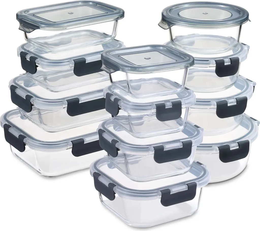 PIE LOCK Frischhaltedosen Set 24 Teilig - Frischhalte Dosen Glasdose Eckig Vorratsdosen - In Transparent Mit Grau Mikrowellengeeignete Frischhaltedose Essensbox Für Lebensmittel BPA-Frei 3 PIE LOCK Frischhaltedosen Set 24 Teilig - Frischhalte Dosen Glasdose Eckig Vorratsdosen - In Transparent Mit Grau Mikrowellengeeignete Frischhaltedose Essensbox Für Lebensmittel BPA-Frei