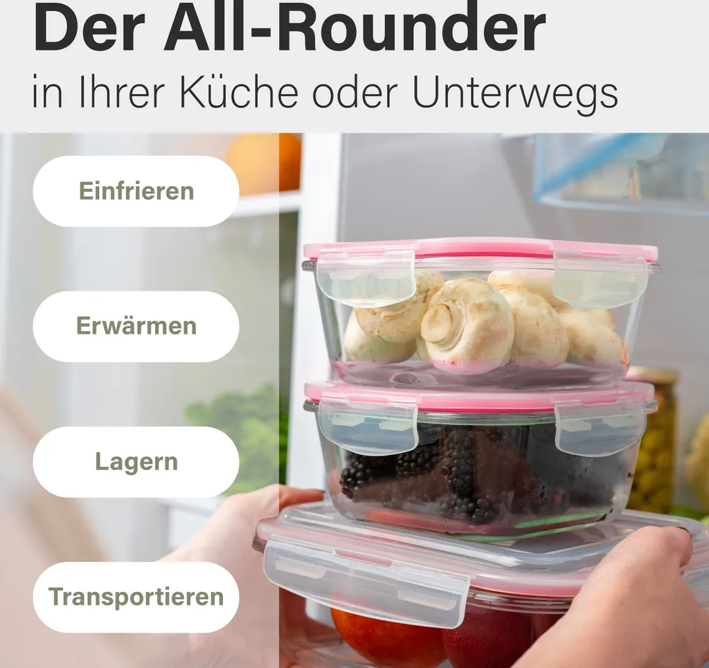 Classbach® Glas-Frischhaltedosen Mit Deckel, 9er-Vorratsdosen-Set/Vorratsgläser, Geeignet Für Mikrowelle, Spülmaschine Und Gefrierfach, Meal Prep Boxen Aus Glas, Perfekte Aufbewahrungsbox Küche 7 Classbach® Glas-Frischhaltedosen Mit Deckel, 9er-Vorratsdosen-Set/Vorratsgläser, Geeignet Für Mikrowelle, Spülmaschine Und Gefrierfach, Meal Prep Boxen Aus Glas, Perfekte Aufbewahrungsbox Küche – Bild 5
