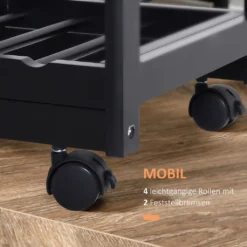 HOMCOM Küchenwagen Servierwagen Mit Ausziehbarem Korb Schublade Küchenrollwagen Weinablage Küchentrolley Holz Schwarz 74 X 37 X 76 Cm -Mepalhom Geschaft 158e482024ef78ef41091dd22e029b17