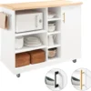 SoBuy FKW105-WN Design Küchenwagen Mit Arbeitsplatte Kücheninsel Küchenschrank Rollwagen Mikrowellenschrank Weiß-Natur BHT Ca.: 127x94x51cm -Mepalhom Geschaft 1677f625447e53fa2d3ad54e1b98a65e