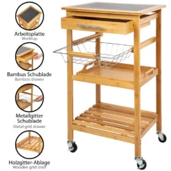 ONVAYA Küchenwagen Kyoto Auf Rollen, Küchenrollwagen Aus Bambus Mit Arbeitsplatte Schwarz Aus Stein, Praktischer Beistellwagen Für Die Küche Inkl. Schubladen -Mepalhom Geschaft 168b274176a00f2e14e8b46601d8e11b