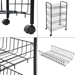 ONVAYA® Beistellwagen Susi Mit 4 Körben | Schwarz | 39x26x76 Cm | Rollwagen | Küchenwagen | Wagen | Metall | Regal | Bad | Servierwagen | Haushaltswagen | Allzweckwagen | Küchentrolley -Mepalhom Geschaft 179576642da8955317ec51aad84aaa8f