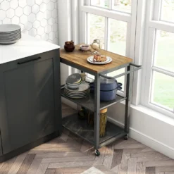 Meerveil Vintage Servierwagen Auf 4 Rollen, Küchenwagen Mit 3 Ebenen, Küchenregal Aus Stabiles Metallgestell, , Rollewagen Mit 2 Gitterebenen, Nachttisch -Mepalhom Geschaft 185ace2398c88d8cc43a631abbd7961d