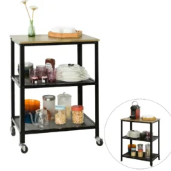 SoBuy SVW04-N Servierwagen Mit 3 Ablagen Beistellwagen Rollwagen Küchenwagen Küchenregal Industrie-Design BHT Ca.: 60x78x40cm