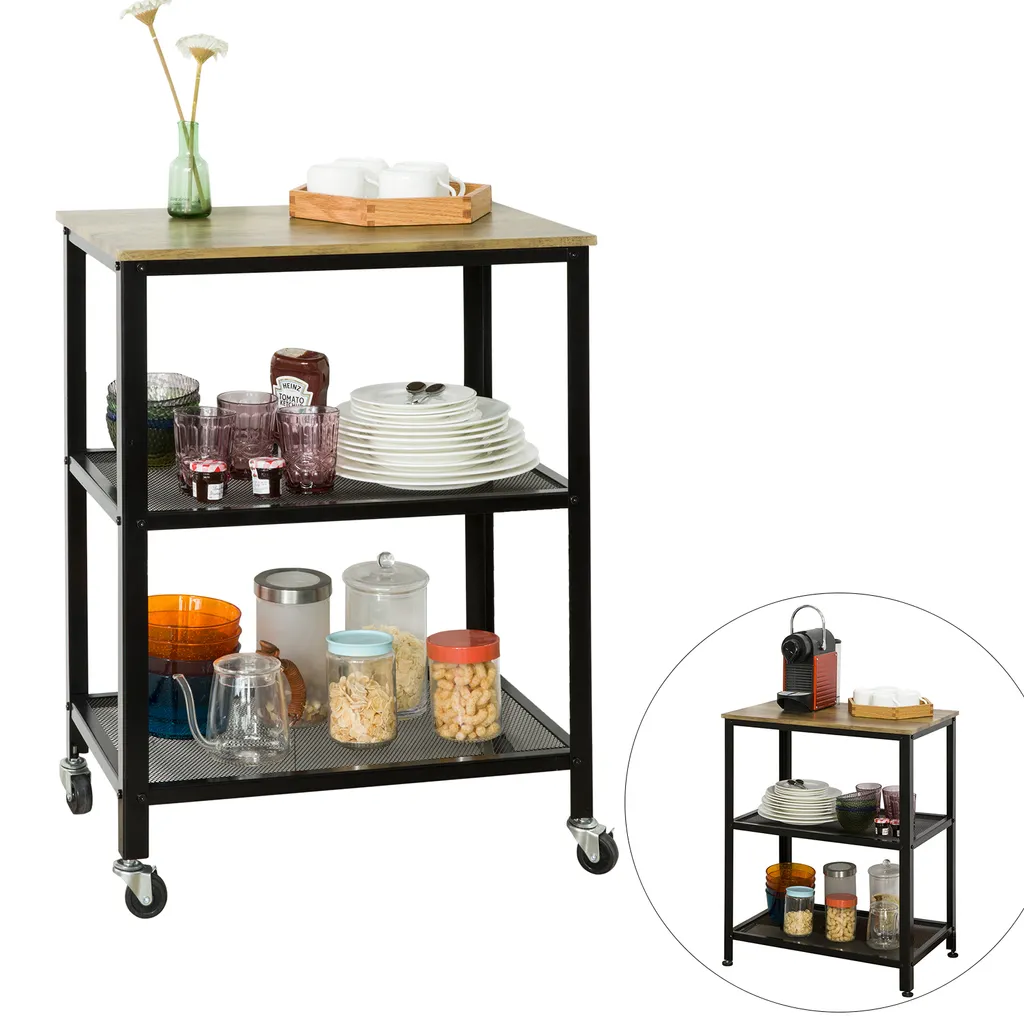 SoBuy SVW04-N Servierwagen Mit 3 Ablagen Beistellwagen Rollwagen Küchenwagen Küchenregal Industrie-Design BHT Ca.: 60x78x40cm 3 SoBuy SVW04-N Servierwagen Mit 3 Ablagen Beistellwagen Rollwagen Küchenwagen Küchenregal Industrie-Design BHT Ca.: 60x78x40cm
