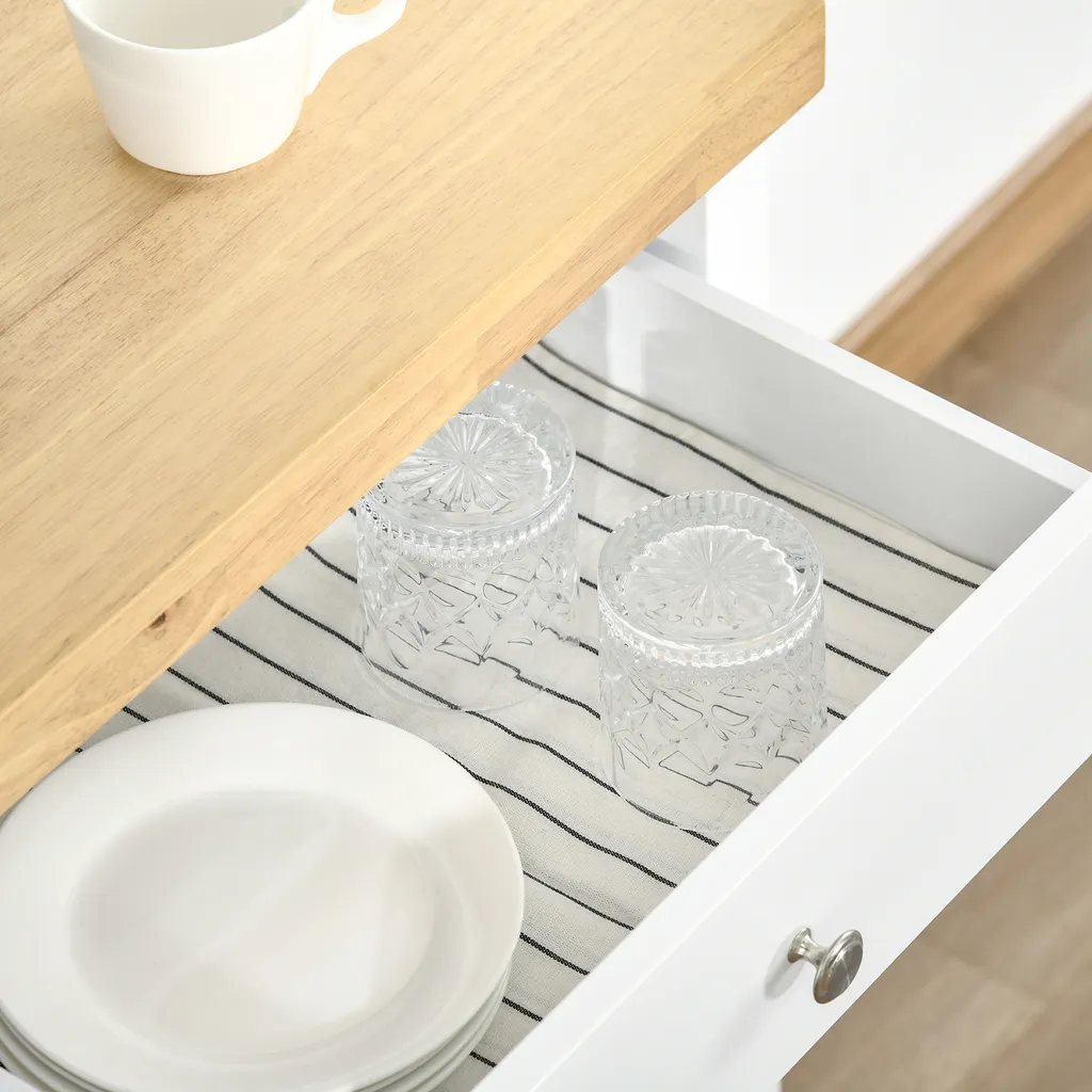 HOMCOM Küchenwagen Küchenrollwagen Servierwagen Mit Einer Schublade Geschlossenen Schrank Regalboden Und Handtuchhalter 4 Lenkrollen MDF Gummiholz Weiß+Eiche 63,5 X 40 X 90 Cm 9 HOMCOM Küchenwagen Küchenrollwagen Servierwagen Mit Einer Schublade Geschlossenen Schrank Regalboden Und Handtuchhalter 4 Lenkrollen MDF Gummiholz Weiß+Eiche 63,5 X 40 X 90 Cm – Bild 7