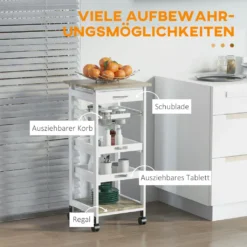 HOMCOM Küchenwagen, Servierwagen Mit Schublade Und Abnehmbarem Tablett Küchenrollwagen, Rollwagen Mit Arbeitsplatte, Kieferholz, Weiß, 37 X 37 X 82 Cm 14 HOMCOM Küchenwagen, Servierwagen Mit Schublade Und Abnehmbarem Tablett Küchenrollwagen, Rollwagen Mit Arbeitsplatte, Kieferholz, Weiß, 37 X 37 X 82 Cm -Mepalhom Geschaft 1cd81e8ff419db5bdccb146f5eca8dac