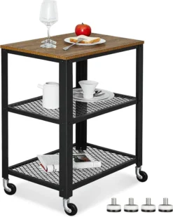 Meerveil Retro Servierwagen, 3 Ebenen Küchenwagen, Rollwagen Auf 4 Rollen, Küchenregal Aus Holz Und Metall, Für Küche Und Wohnzimmer, Vintagebraun-schwarz -Mepalhom Geschaft 21cc8f6ef280f20b6033382742816bd4