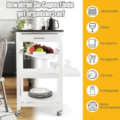COSTWAY Kleiner Küchenwagen, Servierwagen Auf Rollen, Arbeitsplatte Aus Edelstahl, Schublade, Korb & Abnehmbarem Serviertablett, Rollwagen Kücheninsel, Küchentrolley Landhausstil Weiß, 47x39x85cm 11 COSTWAY Kleiner Küchenwagen, Servierwagen Auf Rollen, Arbeitsplatte Aus Edelstahl, Schublade, Korb & Abnehmbarem Serviertablett, Rollwagen Kücheninsel, Küchentrolley Landhausstil Weiß, 47x39x85cm -Mepalhom Geschaft 232fa23da42fc444f314210f6976ffac