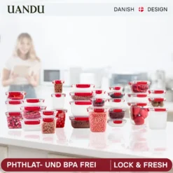Uandu Lock & Fresh 5er Vorratsdosen Set, Frischhaltedosen Mit Deckel Für Lebensmittel, Mikrowellen-, Und Gefriergeeignet, Vorratsdosen Mit Deckel, Meal Prep Boxen, Aufbewahrungsbox Küche - Rot -Mepalhom Geschaft 27593adda61277f25b01fa24df0e22f7