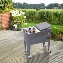 Kühlwagen, Servierwagen Outdoor Mit Großer Kühlbox, Getränkekühler Beistellwagen Für Garten, Rollbarer Party Kühlwagen Im Retro-Look – 57l, Farbe:anthrazit -Mepalhom Geschaft 28f482620cc52a500ab321dd9d86b920