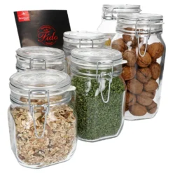 6-tlg. Set Drahtbügelglas Fido 0,75L + 1,0L + 1,5L Einmachglas Mit Bügelverschluss Vorratsglas