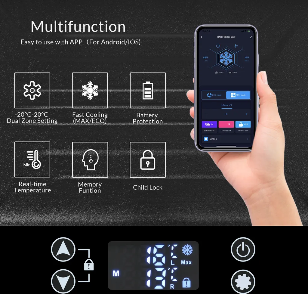 Merax Elektrisch Kühlbox Mit Kompressor 31.5L Schwarz, Mini Kühlschrank Tragbar Kühlleistung Bis -20° C, Gefrierbox 12/24 V Und 230 V Für Büro, Auto, Camping, Garten 6 Merax Elektrisch Kühlbox Mit Kompressor 31.5L Schwarz, Mini Kühlschrank Tragbar Kühlleistung Bis -20° C, Gefrierbox 12/24 V Und 230 V Für Büro, Auto, Camping, Garten – Bild 4
