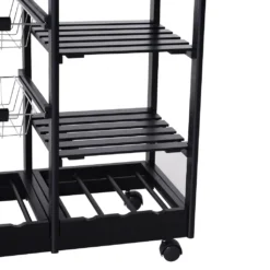 HOMCOM Küchenwagen Servierwagen Mit Ausziehbarem Korb Schublade Küchenrollwagen Weinablage Küchentrolley Holz Schwarz 74 X 37 X 76 Cm -Mepalhom Geschaft 2f279387232442b608241f4c8077d34b