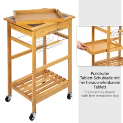 ONVAYA Küchenwagen Kyoto Auf Rollen, Küchenrollwagen Aus Bambus Mit Arbeitsplatte Schwarz Aus Stein, Praktischer Beistellwagen Für Die Küche Inkl. Schubladen -Mepalhom Geschaft 34199d49e68a33455742e824759c3a19