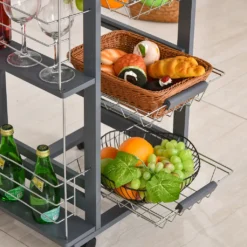 HOMCOM Küchenwagen Auf Rädern, Rollwagen Mit 2 Regalen, Servierwagen, Bastelwagen Mit Arbeitsplatte Und Gewürzregal, Rollregal Für Küche, Esszimmer, Kiefernholz, Grau, 47 X 37 X 83 Cm -Mepalhom Geschaft 36a2637d5fe3a5a66902595816644304