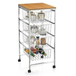 Servierwagen RONJA Küchenwagen Küchentrolley Beistellwagen Verchromt Auf Rollen, 4 Drahtkörbe -Mepalhom Geschaft 36a9a4f5c37e0ec7599f3013384cd6ff