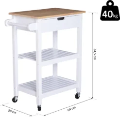 HOMCOM Servierwagen, Küchenwagen Mit Handtuchhalter, Küchentrolley, Beistellwagen Mit Schublade, Weiß, 64 X 39 X 84,5 Cm 15 HOMCOM Servierwagen, Küchenwagen Mit Handtuchhalter, Küchentrolley, Beistellwagen Mit Schublade, Weiß, 64 X 39 X 84,5 Cm -Mepalhom Geschaft 3849a5a59f88fd99c1bf4457292fee4b