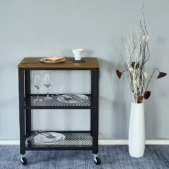 Meerveil Retro Servierwagen, 3 Ebenen Küchenwagen, Rollwagen Auf 4 Rollen, Küchenregal Aus Holz Und Metall, Für Küche Und Wohnzimmer, Vintagebraun-schwarz -Mepalhom Geschaft 3a021c75a32be5ad51e7b6d967a88c54