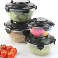 PLENTYFY Vorratsdosen 8 Teilig - Vorratsdosen Set Rund Mit Deckel Vorratsbehälter - Schwarz Luftdicht & Auslaufsicher Vorratsgläser Set Salatschüssel Mit Tragegriff -Mepalhom Geschaft 3b1c91a57f3d6ad78013b804df7ac4df