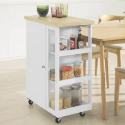 SoBuy FKW75-WN Küchenwagen Servierwagen Beistellwagen Rollwagen Mit 1 Tür Und 3 Regalböden Weiß-Natur BHT Ca.: 60x90x40cm -Mepalhom Geschaft 3b9a1ef86765c1d9e0afc2272914da2b