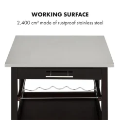 Klarstein Vermont - Küchenwagen, Servierwagen, Küchenrollwagen, 4 Etagen, DREI Ablagen, Herausnehmbare Schublade, Flaschenablage, Edelstahl-Arbeitsplatte, Echtholz, Rollen, Dunkelbraun -Mepalhom Geschaft 3eea75b692ed2d124a527c0e3910a403