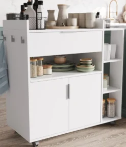 Servierwagen "Karl" In Weiß Universal Haushaltswagen Auf Rollen Mit Vielen Einsatzmöglichkeiten