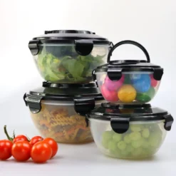 PLENTYFY Vorratsdosen 8 Teilig - Vorratsdosen Set Rund Mit Deckel Vorratsbehälter - Schwarz Luftdicht & Auslaufsicher Vorratsgläser Set Salatschüssel Mit Tragegriff -Mepalhom Geschaft 43856336dad74393858c7799290398b6