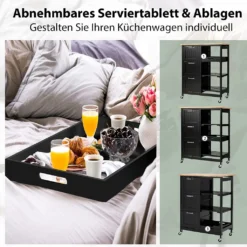 COSTWAY Küchenwagen Mit Tablett, Regalen Und 3 Großen Schubladen, Küchenschrank Rollbar, Kücheninsel Aus Kautschukholz, Servierwagen 67 X 37 X 82,5 Cm (Schwarz) 11 COSTWAY Küchenwagen Mit Tablett, Regalen Und 3 Großen Schubladen, Küchenschrank Rollbar, Kücheninsel Aus Kautschukholz, Servierwagen 67 X 37 X 82,5 Cm (Schwarz) -Mepalhom Geschaft 44c03889083a6f7f433134e41886c9ea