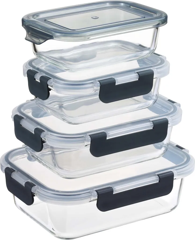 PIE LOCK Frischhaltedosen Set 24 Teilig - Frischhalte Dosen Glasdose Eckig Vorratsdosen - In Transparent Mit Grau Mikrowellengeeignete Frischhaltedose Essensbox Für Lebensmittel BPA-Frei 4 PIE LOCK Frischhaltedosen Set 24 Teilig - Frischhalte Dosen Glasdose Eckig Vorratsdosen - In Transparent Mit Grau Mikrowellengeeignete Frischhaltedose Essensbox Für Lebensmittel BPA-Frei – Bild 2