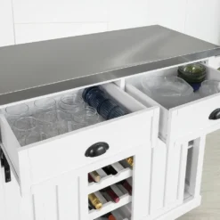 SoBuy FKW94-W Design Küchenwagen Mit Flaschenablage Küchenschrank Mit 2 Schiebetüren Und 2 Schubladen Servierwagen Mit Edelstahlplatte Sideboard Weiß -Mepalhom Geschaft 464e261aa82192b6635cae7c19d537a1