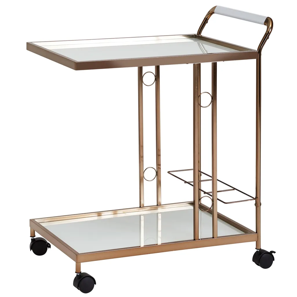 WOHNLING Design Servierwagen Gold 67x80x45 Cm | Mobiler Beistelltisch | Speisewagen Mit Glasplatte | Küchenwagen Milchglas | Teewagen | Mini Bar Auf Rollen 8 WOHNLING Design Servierwagen Gold 67x80x45 Cm | Mobiler Beistelltisch | Speisewagen Mit Glasplatte | Küchenwagen Milchglas | Teewagen | Mini Bar Auf Rollen – Bild 6
