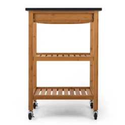 Klarstein Tennessee Servierwagen - Küchenwagen , Rollwagen , 3 Etagen , 2 Ablageflächen , Herausnehmbare Schublade , Schwarze Granitarbeitsfläche , Sichere Feststellbremsen , Bambusholz , Braun -Mepalhom Geschaft 4b4a2d80425d4cbb0fcabfdf2f70ab3e