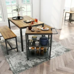 Meerveil Vintage Servierwagen Auf 4 Rollen, Küchenwagen Mit 3 Ebenen, Küchenregal Aus Stabiles Metallgestell, , Rollewagen Mit 2 Gitterebenen, Nachttisch -Mepalhom Geschaft 4c8cb0fb9c949f79908a58842249c3a1