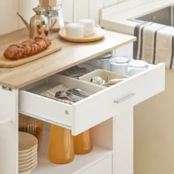 SoBuy FKW113-WN Servierwagen Küchenwagen Kücheninsel Küchenschrank Rollwagen Küchentrolley Mikrowellenschrank Küchenrollwagen Weiß BHT Ca.: 75x83x46cm -Mepalhom Geschaft 4d9770269fe9577dabbea24c37abfd7e