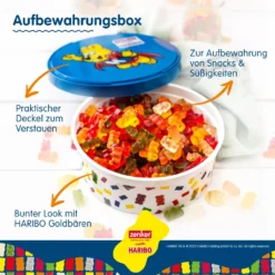 Zenker Haribo Vorratsdose Als Aufbewahrung Für Snacks Und Süßigkeiten Frischhaltedose Aus Kunststoff Mit Süßem Goldbär-Design Runde Dose Für Die Küche -Mepalhom Geschaft 4e3f6e6ab14d330cb5c9a5b2cc9e8af7