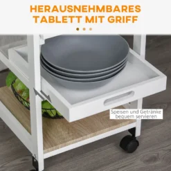 HOMCOM Küchenwagen, Servierwagen Mit Schublade Und Abnehmbarem Tablett Küchenrollwagen, Rollwagen Mit Arbeitsplatte, Kieferholz, Weiß, 37 X 37 X 82 Cm 15 HOMCOM Küchenwagen, Servierwagen Mit Schublade Und Abnehmbarem Tablett Küchenrollwagen, Rollwagen Mit Arbeitsplatte, Kieferholz, Weiß, 37 X 37 X 82 Cm -Mepalhom Geschaft 4f8a3ce548bae774ea2ddd150785fa26