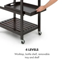 Klarstein Vermont - Küchenwagen, Servierwagen, Küchenrollwagen, 4 Etagen, DREI Ablagen, Herausnehmbare Schublade, Flaschenablage, Edelstahl-Arbeitsplatte, Echtholz, Rollen, Dunkelbraun -Mepalhom Geschaft 5a75e7aad007cae3c16ad2259e8a7e91