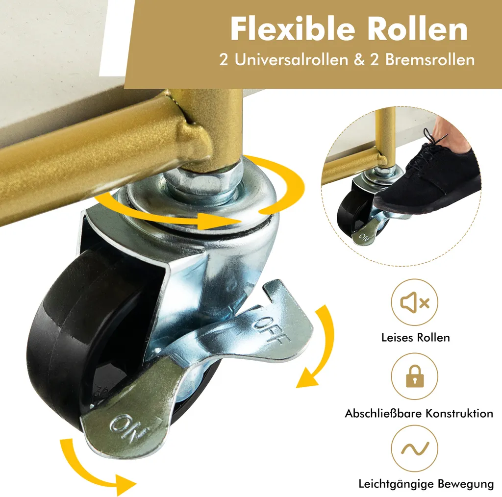 COSTWAY Küchenwagen Mit Universalrädern, Servierwagen 3 Ablagen, Marmor-Optik Barwagen Modern, Mobiler Rollwagen, Haushaltswagen Metallrahmen, Mehrzweckwagen Für Haus, Restaurant, Allzweckwagen Golden 6 COSTWAY Küchenwagen Mit Universalrädern, Servierwagen 3 Ablagen, Marmor-Optik Barwagen Modern, Mobiler Rollwagen, Haushaltswagen Metallrahmen, Mehrzweckwagen Für Haus, Restaurant, Allzweckwagen Golden – Bild 4