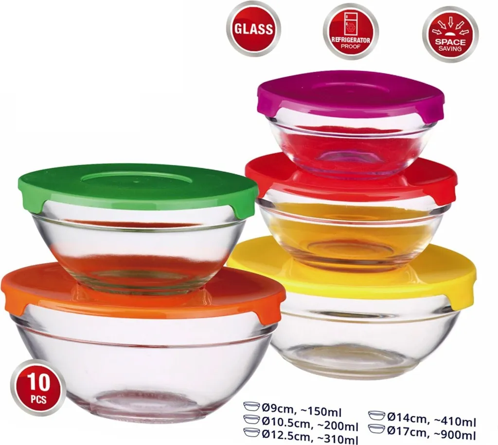 10 Tlg Glasschüssel Set Stapelbar Deckel Frischhaltedosen Vorratsdosen 4 10 Tlg Glasschüssel Set Stapelbar Deckel Frischhaltedosen Vorratsdosen – Bild 2