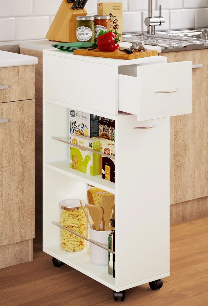 VCM Küchenwagen Servierwagen Rollwagen Nischenschrank Rollbar Rollen Tusal Schublade Weiß 4 VCM Küchenwagen Servierwagen Rollwagen Nischenschrank Rollbar Rollen Tusal Schublade Weiß – Bild 2