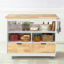 SoBuy FKW107-WN Design Küchenwagen Mit Arbeitsplatte Kücheninsel Küchenschrank Rollwagen Sideboard Auf Rollen Weiß-Natur BHT Ca.: 110x91x55cm -Mepalhom Geschaft 617bc8b035ab33dfee2a1fc4a61e308c