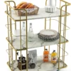 COSTWAY Küchenwagen Mit Universalrädern, Servierwagen 3 Ablagen, Marmor-Optik Barwagen Modern, Mobiler Rollwagen, Haushaltswagen Metallrahmen, Mehrzweckwagen Für Haus, Restaurant, Allzweckwagen Golden -Mepalhom Geschaft 637951062f0656d562b4be7331a2e0d9