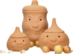 Mambocat 3tlg. Terrakotta-Töpfe Set Knoblauchtopf + Zwiebeltopf + Kartoffeltopf Vorrats-Dosen